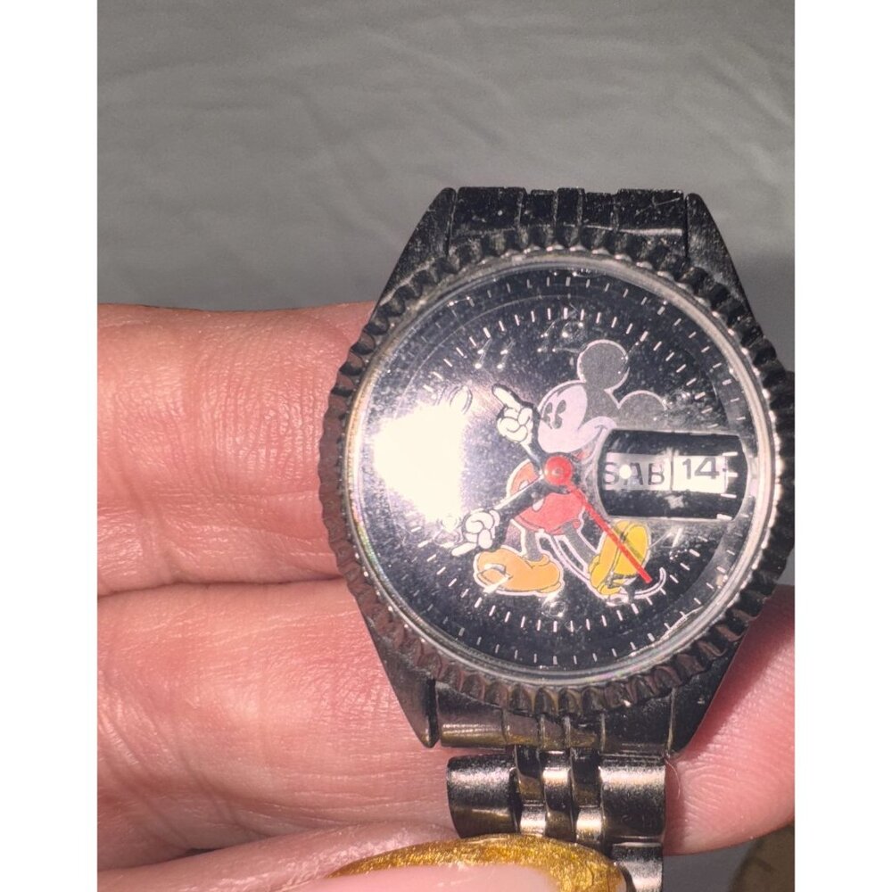 Vintage Disney Mickey Mouse Watch Black Stainless Steel Quartz Japan Movement - Picture 5 of 6